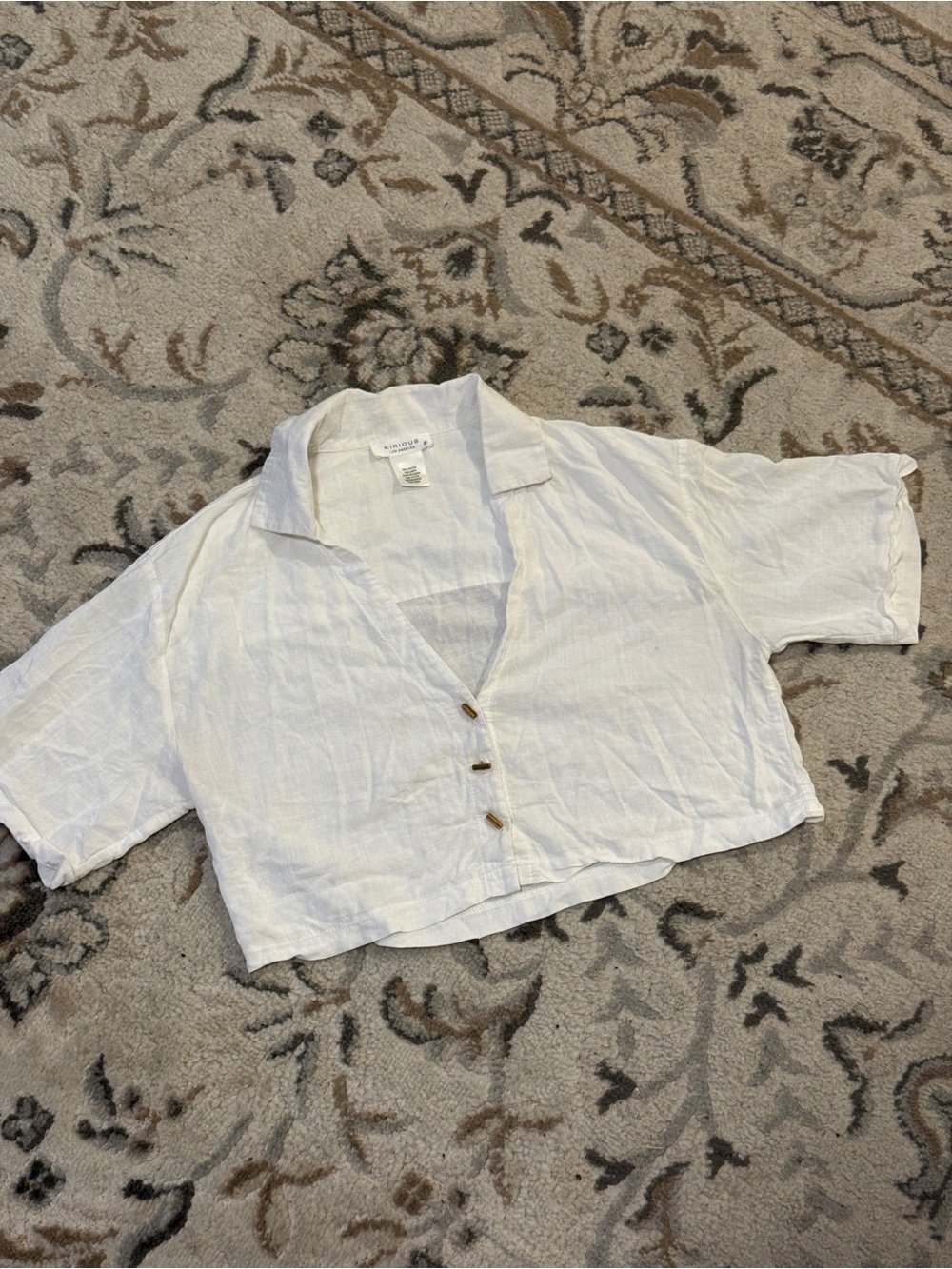 White Cropped Button-Front Top